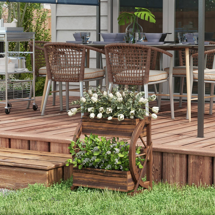 Outsunny 2-tier Raised Garden Bed, Wooden Wagon Planter Boxes With Drainage Holes, For Vegetables Fl