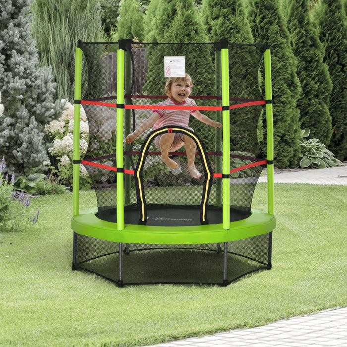 Outsunny Φ55\" Kids Trampoline With Enclosure Net Steel Frame Indoor Round Bouncer Rebounder Age 3 To