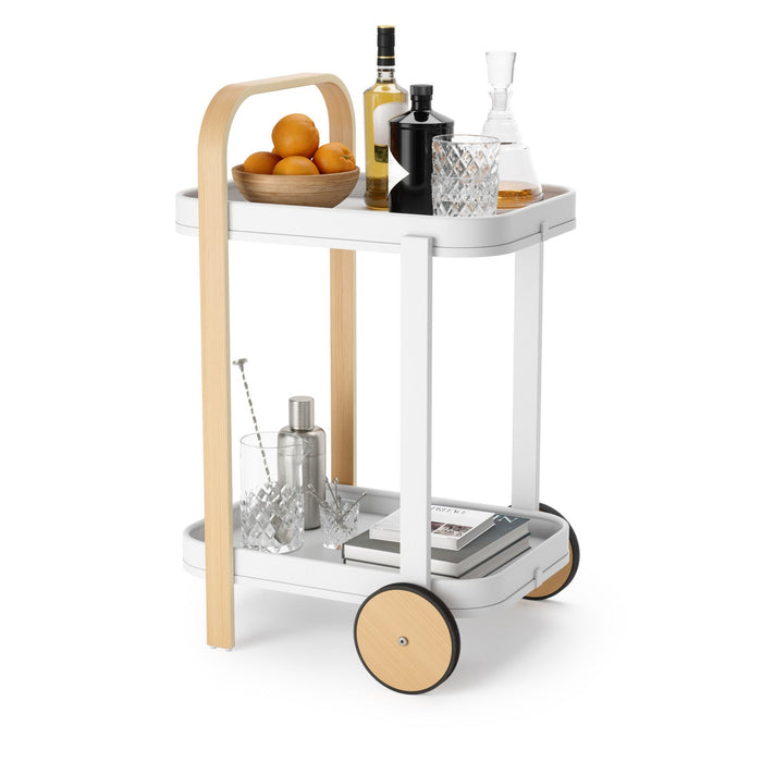 Umbra Modern Bellwood Steel Bar & Storage Cart - White and Natural