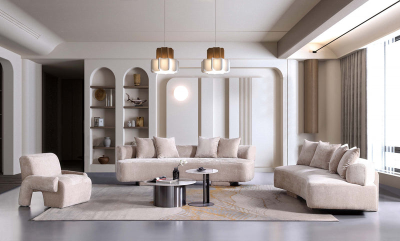Verandah Mid-Century Modern 3-Piece Sofa Set in Beige 
