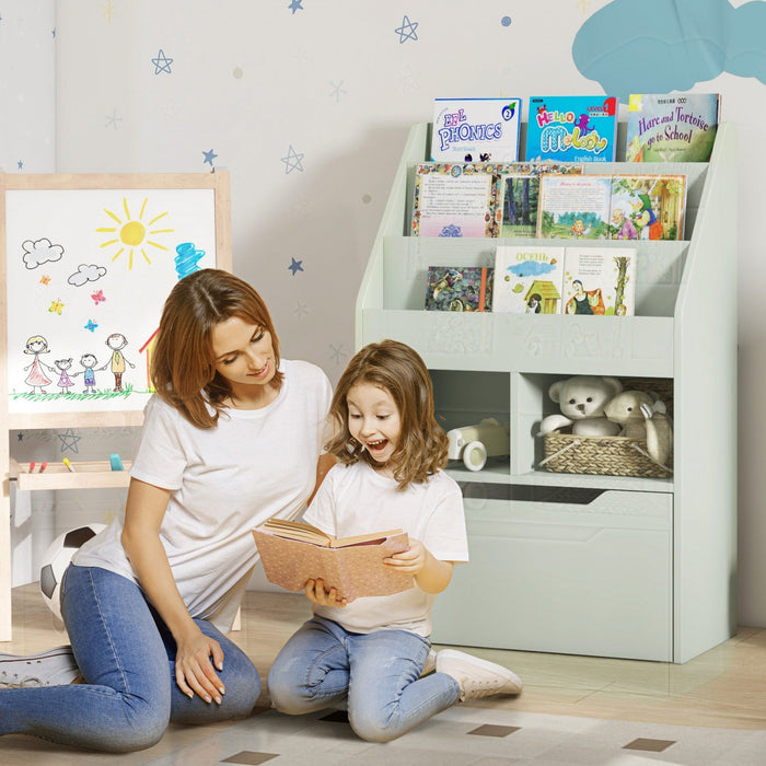 Homcom Kids Bookcase Multi-shelf Rack Organizer With Storage Drawer For Books For Reading Nook, Clas