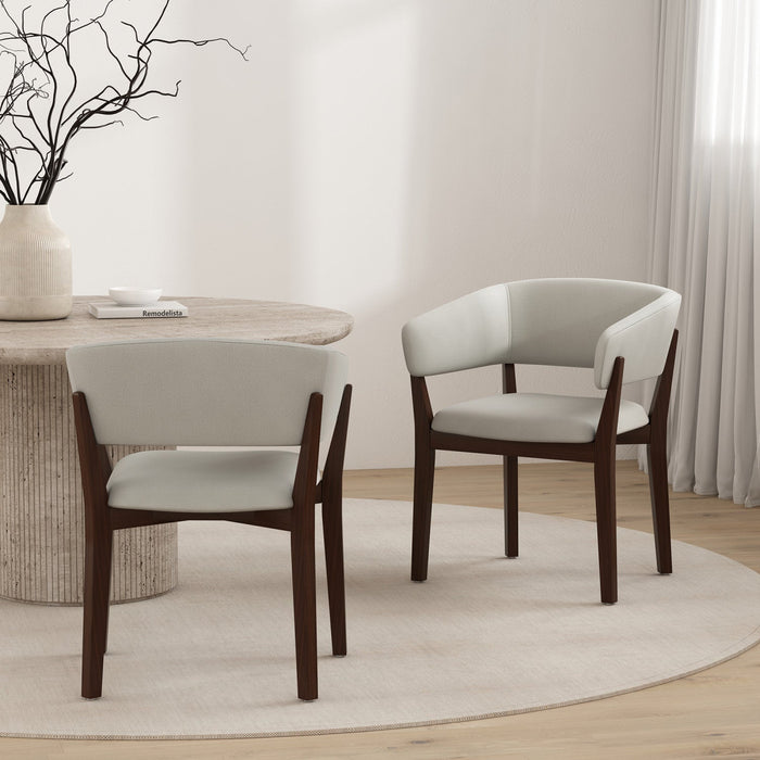 Blake Modern Faux Mohair Wood Armchair in Greige - Set of 2 Dining Chair 