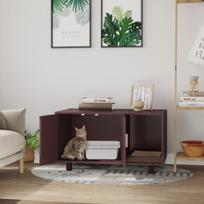 Pawhut Wooden Cat Washroom Pet Litter Box Enclosure Kitten House Nightstand End Table With Scratcher