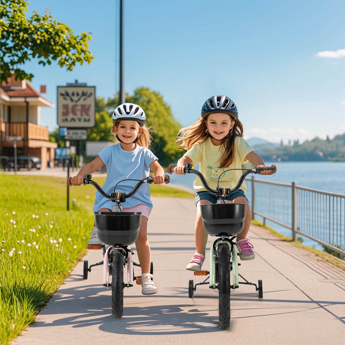 Costway 16" Kid's Bike With Training Wheels Adjustable Handlebar & Seat Handbrake Green