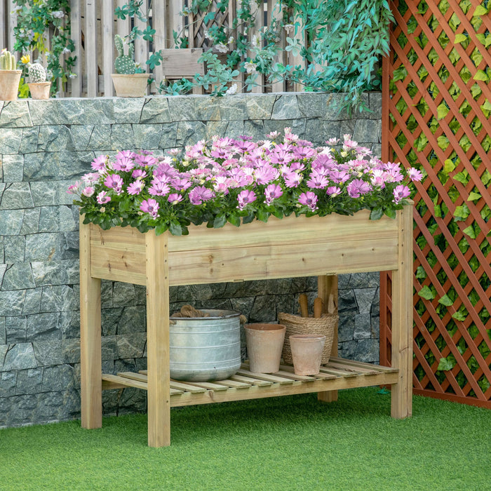 Outsunny 45\" X 22\" X 33\" Elevated Planter Box With Legs And Storage Shelf, Raised Garden Bed, Elevat