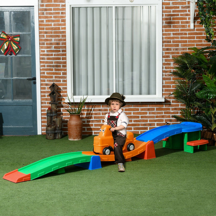 Qaba 9.8 Ft Up And Down Roller Coaster For Kids, Thrill 4 Pieces Toddler Roller Coaster Ride On Toy 