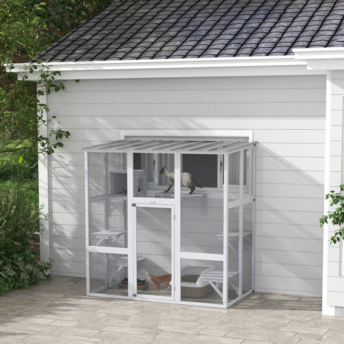 Pawhut Catio Outdoor Cat Enclosure, Wooden Outdoor Cat House Window Box With Weatherproof Roof, Brid