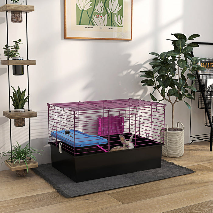 Pawhut 28\" L Rabbit Cage, Large Guinea Pig Cage Small Animal Cage With Water Bottle, Food Dish, Plat