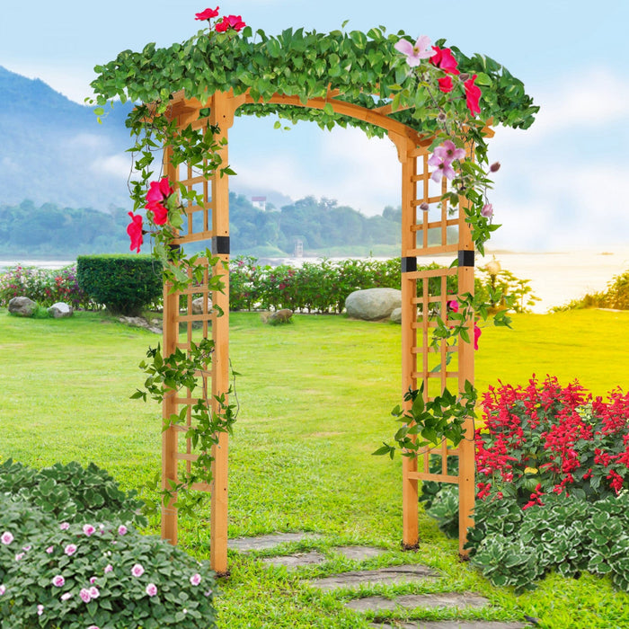 Outsunny 7.5ft Wood Garden Arch Trellis, Outdoor Walkway Round Pergola Style Arbor For Decorative Cl