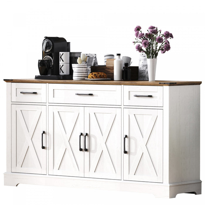Ryan 55\" Adjustable Storage Buffet Cabinet With Door Shelves And Coffee Bar Station - White 
