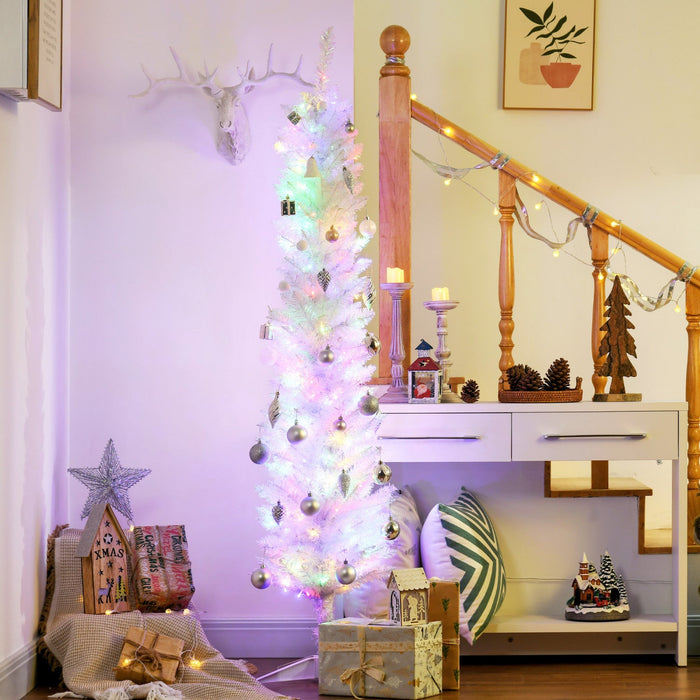 Homcom 6' Slim Artificial Christmas Tree With Colourful Led Lights, White