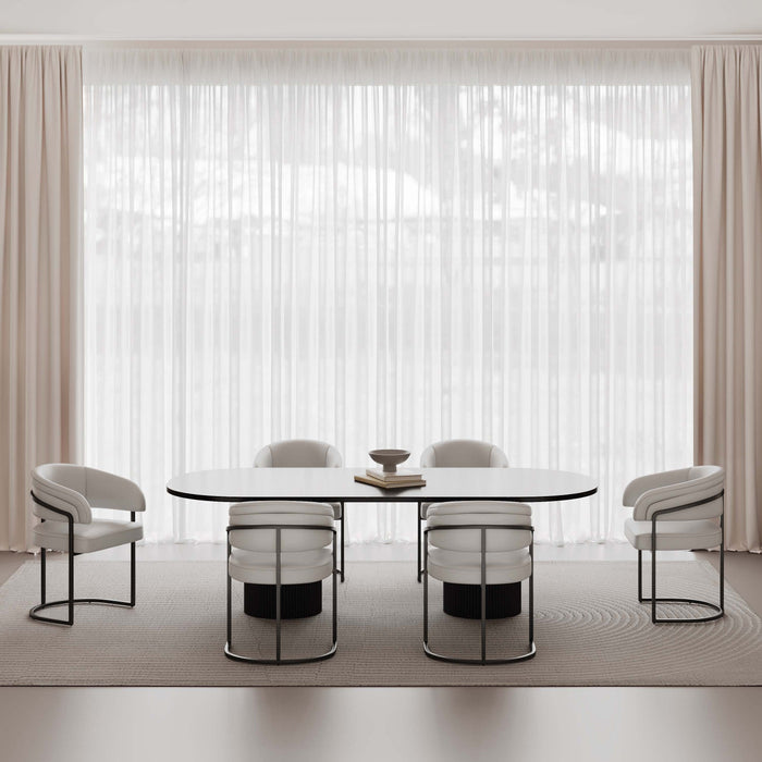 Augusta Modern Metal Vegan Leather Dining Chair in Light Gray - Set of 6 