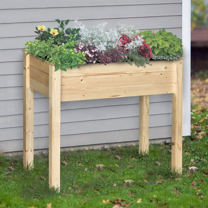 Outsunny 34''x18''x30'' Elevated Planter Box With Legs Wooden Patio Raised Garden Bed Outdoor Flower
