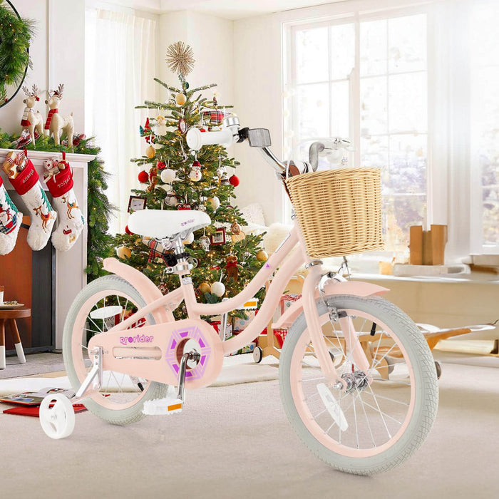 Costway 16" Kid's Bike With Training Wheels Adjustable Handlebar Seat Handbrake Pink