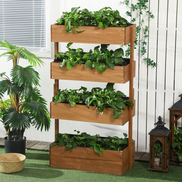 Outsunny 4-tier Raised Garden Bed, Vertical Elevated Planter Rack With Non-woven Fabric, Wooden Rais