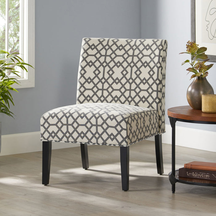Oliver Linen-look Fabric Accent Chair With Rubberwood Legs - Grey and Ivory 