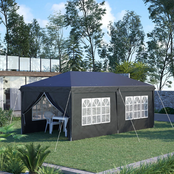 Outsunny 10' X 20' Pop Up Canopy With 6 Walls, Outdoor Easy Up Canopy Party Tent With Steel Frame, D