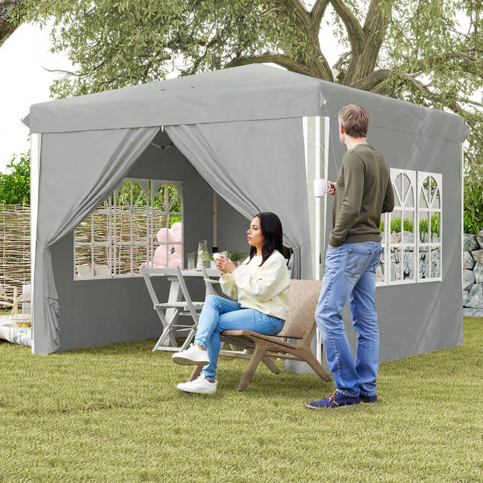 Outsunny 10' X 10' Pop-up Canopy Tent, Sidewalls, Carry Bag Included, Grey