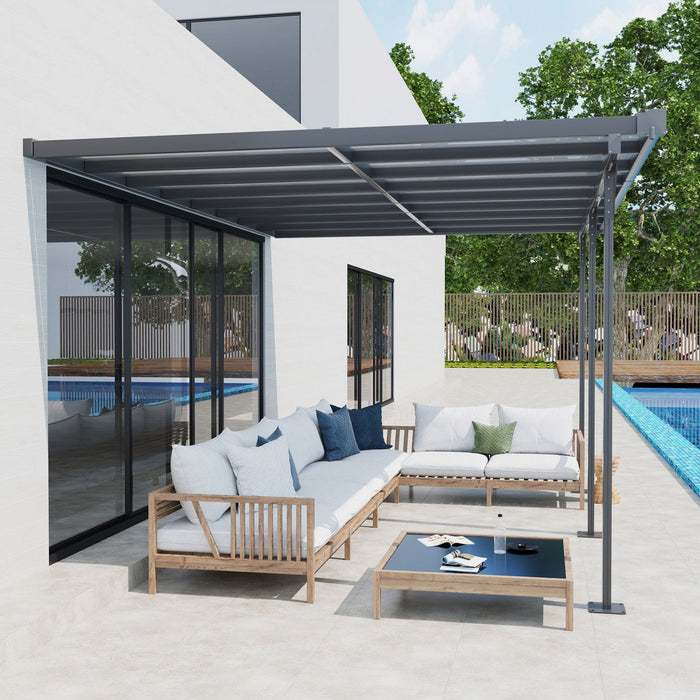 Outsunny 14' X 10' Outdoor Hardtop Pergola Polycarbonate Roof Gazebo With Adjustable Height, Aluminu