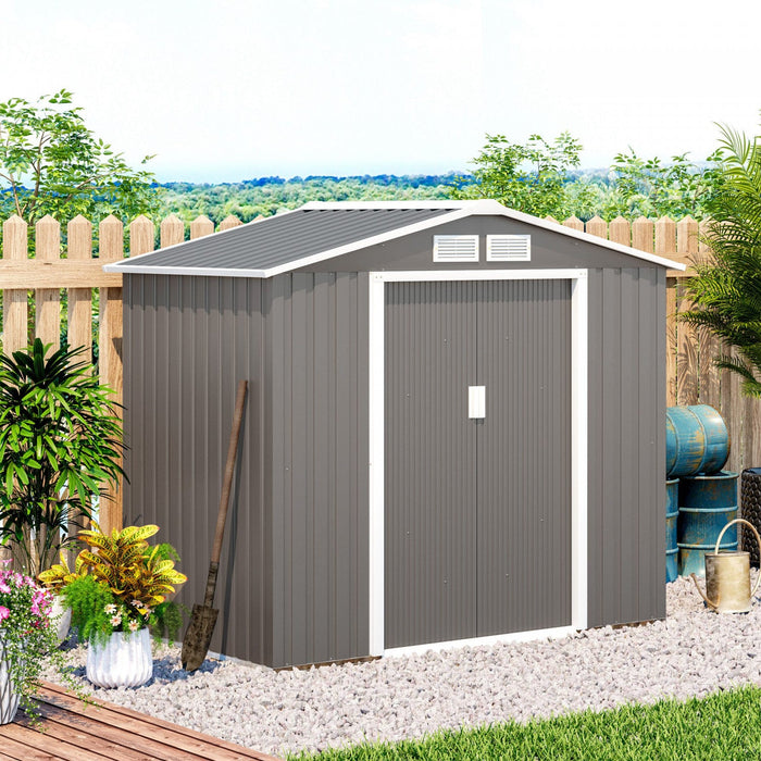 Outsunny 7' X 4' X 6' Garden Storage Shed Outdoor Patio Yard Metal Tool Storage House W/ Steel Floor