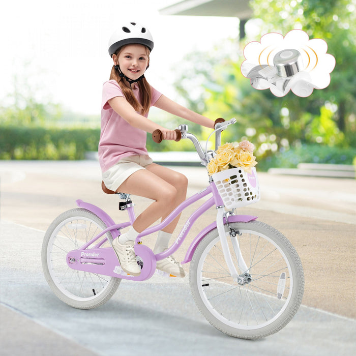 Prorider 20" Kids Bike With Height Adjustable Handlebar & Seat Hand Brake & Coaster Brake Purple