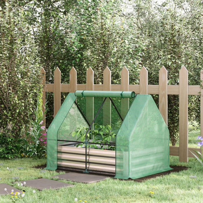 Outsunny Greenhouse With Raised Garden Bed, Steel Outdoor Planter Box With Plastic Cover, Roll Up Do