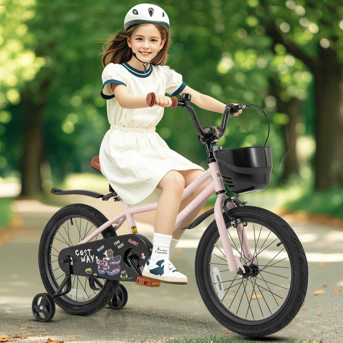 Costway 18" Kid's Bike With Training Wheels Adjustable Handlebar & Seat Handbrake Pink