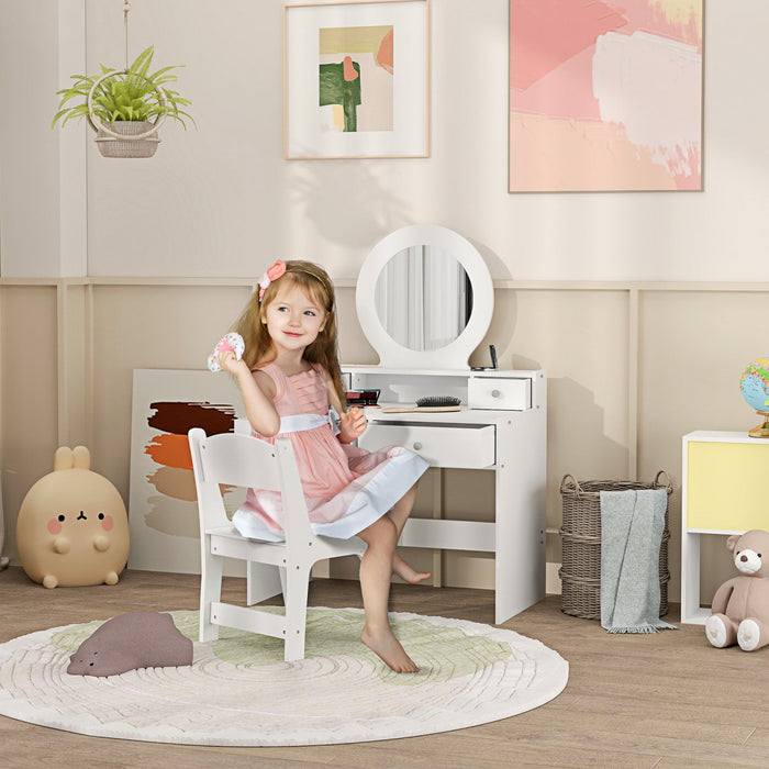 Qaba Kids Vanity Set, Children Dressing Table With Mirror, Kids Makeup Table With Stool And Storage 