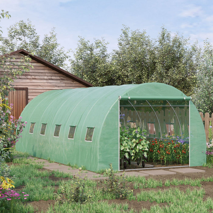 Outsunny 19.7' X 9.8' X 6.6' Large Walk-in Greenhouse Garden Plant Seed Growing Tent Tunnel Shed Wit