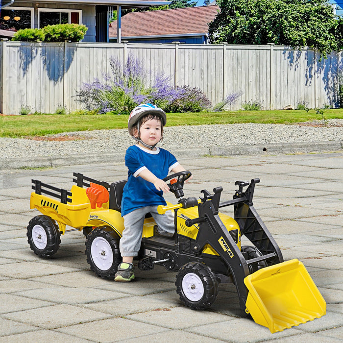 Aosom Front Loader Excavator Ride On Toy Kids Pretend Play Digger Tractor Construction Truck Pedal C