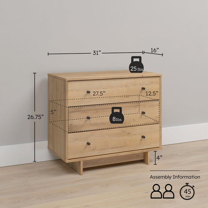 Finnley 3-drawer Nightstand - Natural Oak 