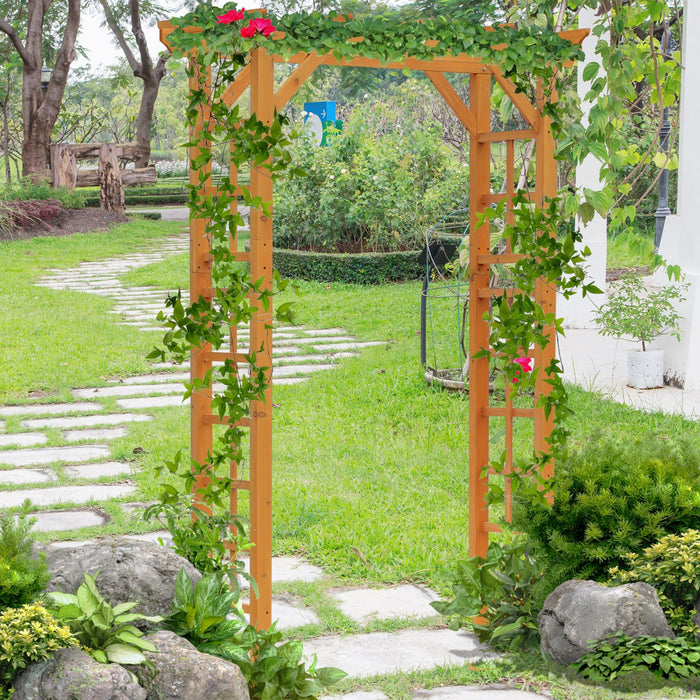 Outsunny 85\" Wooden Garden Arbour For Wedding And Ceremony, Outdoor Garden Arch Trellis For Climbing