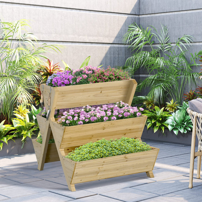 Outsunny Raised Garden Bed Wood, Freestanding Planter Stand With 5 Planting Boxes And 4 Hooks, Good 