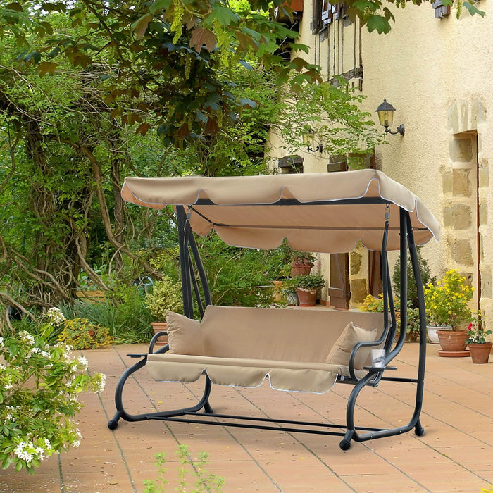 Outsunny 3-seat Outdoor Patio Swing Chair, Converting Flat Bed, Canopy Swing With Adjustable Shade, 