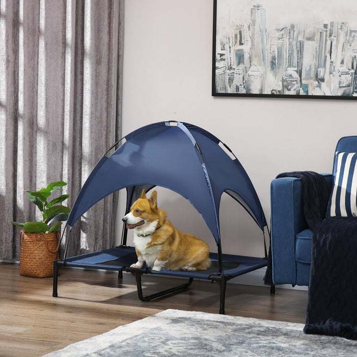 Pawhut Elevated Cooling Pet Bed Portable Raised Dog Cot With Canopy For Medium Large Sized Dogs, Ind