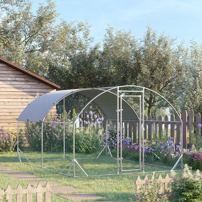 Pawhut Galvanized Large Metal Chicken Coop Cage Walk-in Enclosure Poultry Hen Run House Playpen Rabb