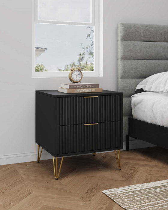 Dumbo Modern 20\" Fluted Nightstand in Black (2-Drawer) 