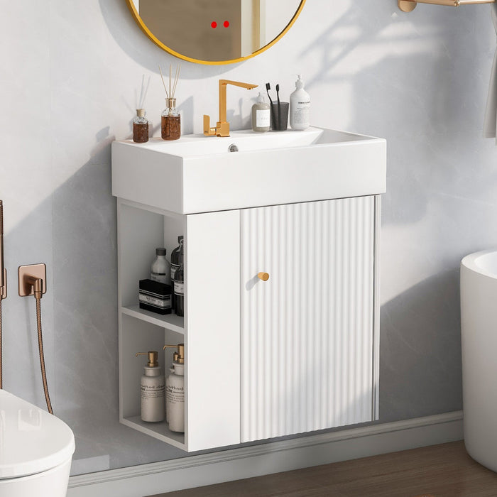 Rachel 21.6\" Floating Bathroom Vanity With Ceramic Basin, Soft-close Door, And Left Side Storage 