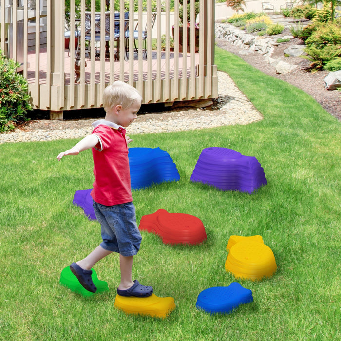 Outsunny Larger Size Stepping Stones Kids, 8 Pieces Stackable Balance River Stones, Non-slip Obstacl
