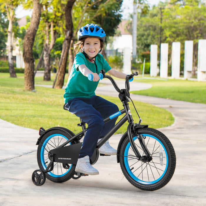 Costway 16" Kids Bike With Adjustable Saddle Handlebar Removable Training Wheels Handbrake Black