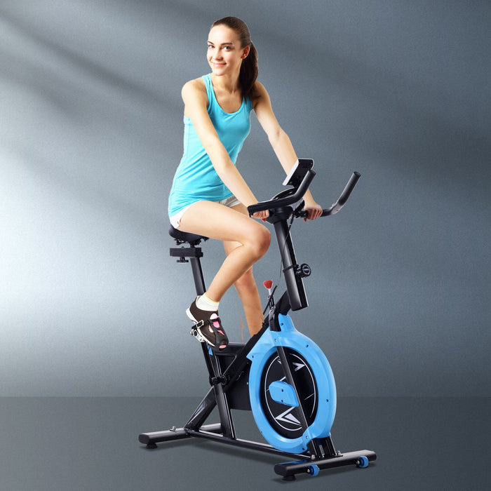 Soozier Stationary Exercise Bike, 13lbs Flywheel Belt Drive Training Bicycle, W/ Adjustable Resistan