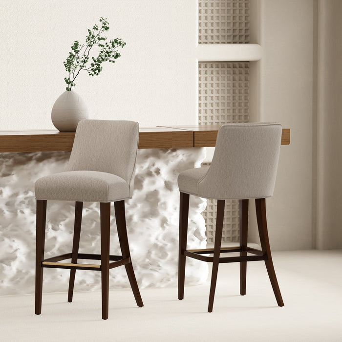 Beever Modern Chenille Wood Upholstered Barstool in Taupe - Set of 2 Bar Stool 