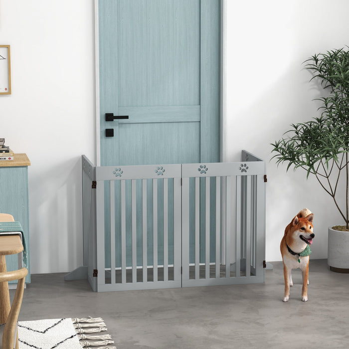 Pawhut Freestanding Pet Gate 4 Panel Dog Barrier Folding Safety Fence With Support Feet Up To 80.25\"