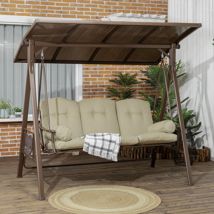 Outsunny 3-seat Patio Swing Chair, Outdoor Canopy Swing Glider With Cushion, Pillows And Adjustable 