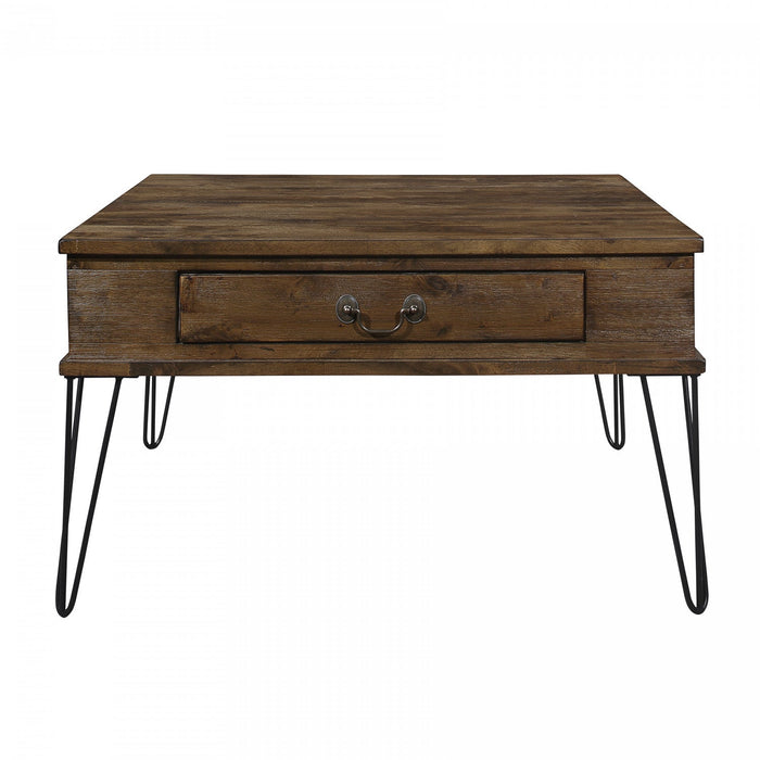 Hughey Square Coffee Table With 2 Drawers, Rustic Oak 