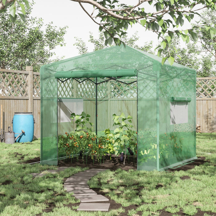 Outsunny 8' X 6' Portable Pop Up Greenhouse, Outdoor Walk-in Hot House With Roll-up Door & 2 Windows