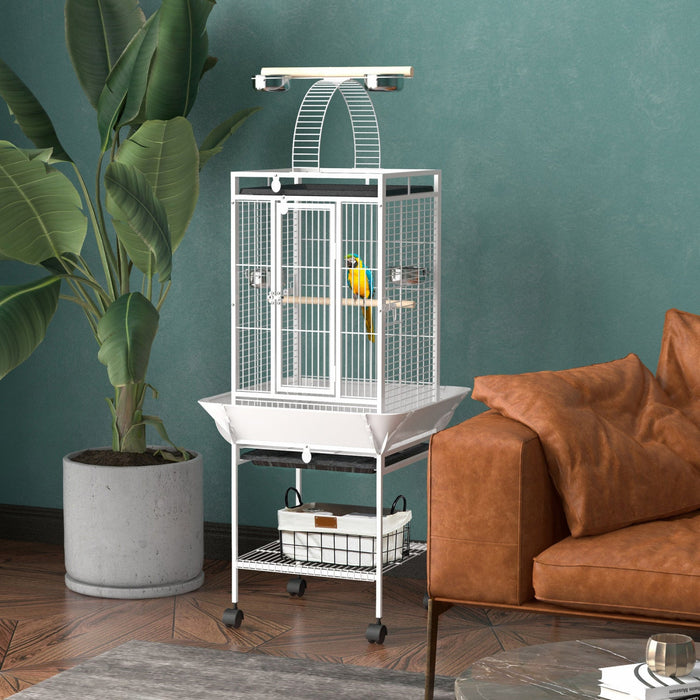 Pawhut 61.5 Inch Bird Cage Parakeet House For Cockatiel With Stand, Pull Out Tray, Play Top, Storage