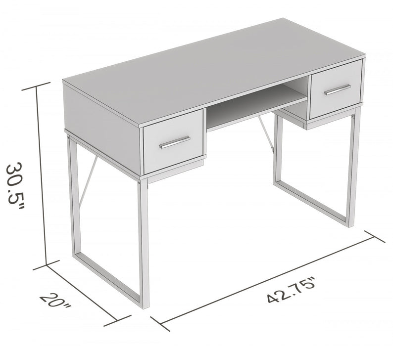 43” Computer Desk With 2 Drawers 1 Shelf - Dark Taupe With Black Metal Base 