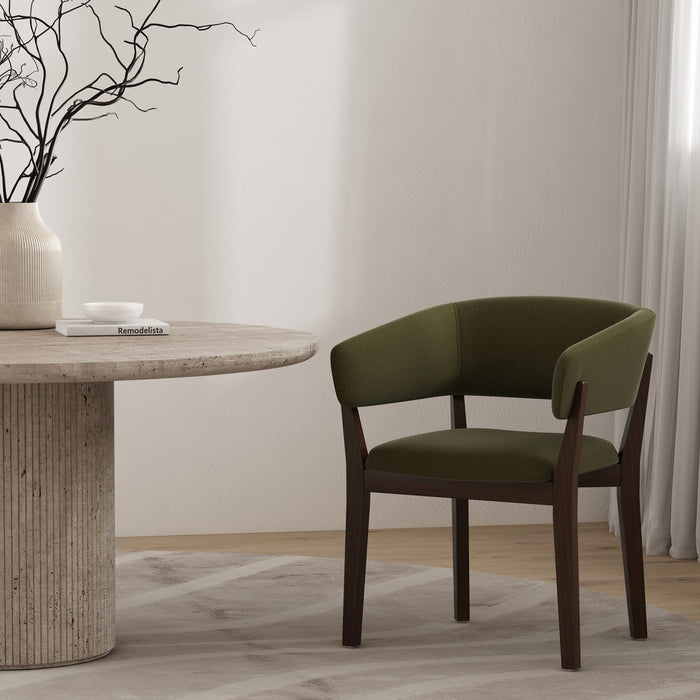 Blake Modern Wood Faux Mohair Armchair in Green 