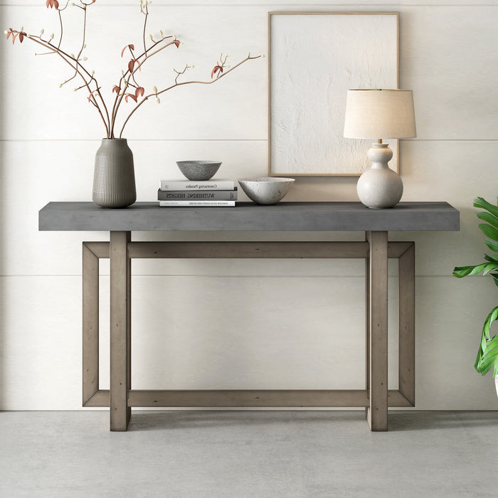 Ethan 59.1'' Triple Rectangle Design Painted Entryway Table with Pine Wood Legs,Grey Sofa Table  